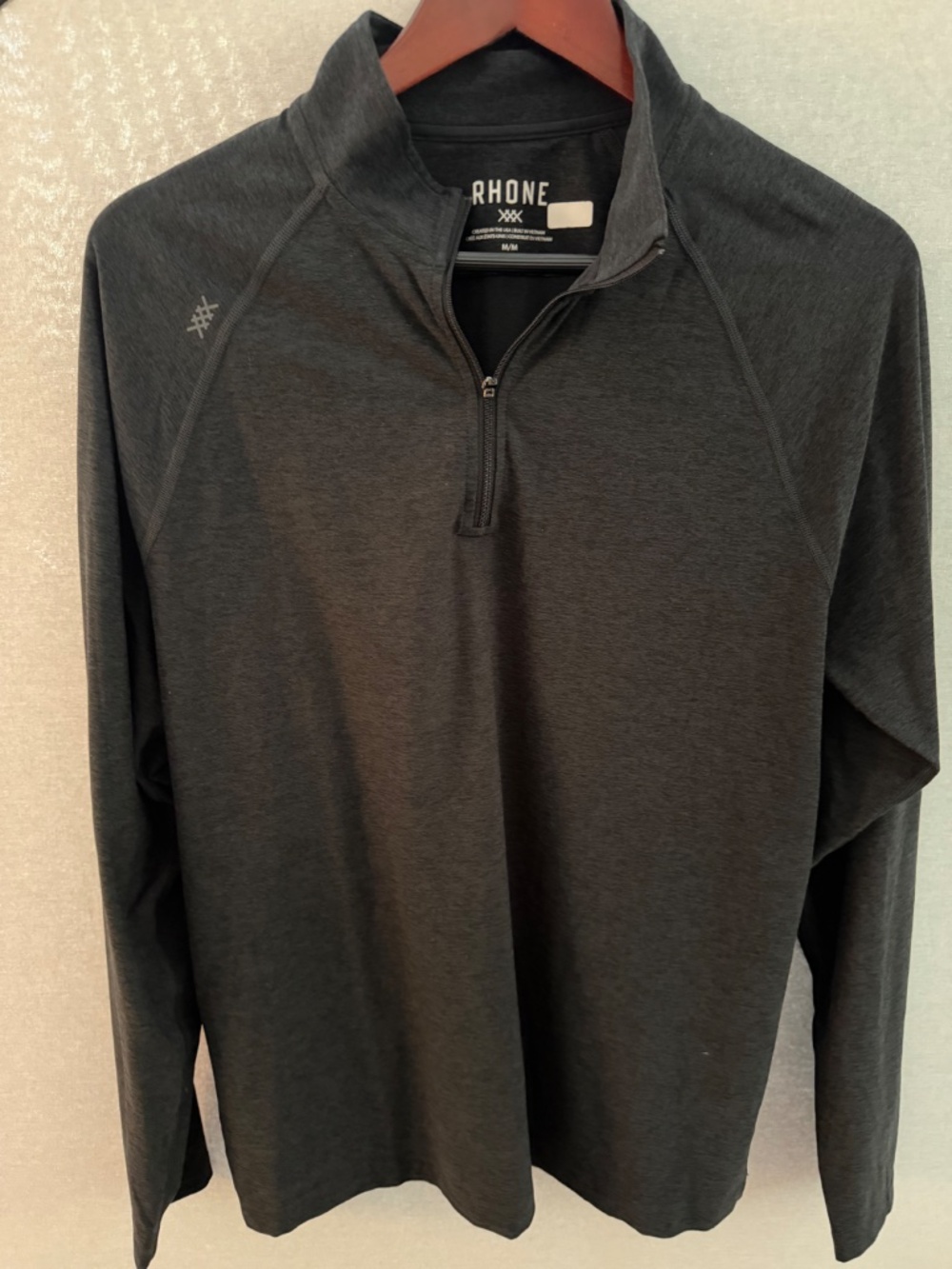 Rhone Men’s Black Heather Performance Quarter Zip Pullover Size Medium